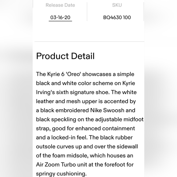 Nike Kyrie 6 'Oreo' 2020', Size 9.5, Color White/Blk-Pure Platinum - Picture 3 of 10